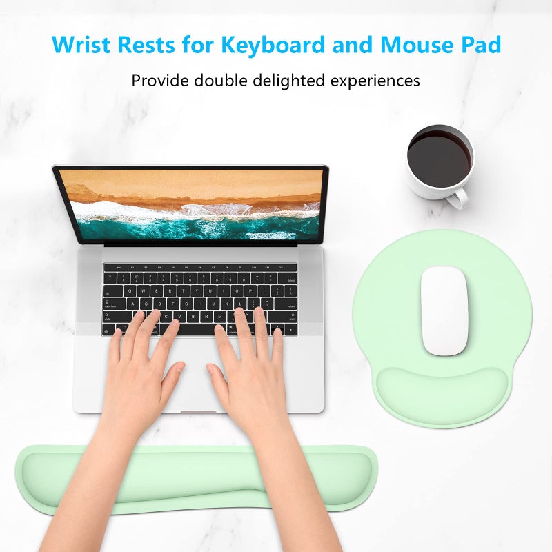 Dapesuom Keyboard Wrist Rest and Mouse Pad with Wrist Support  Memory Foam Wrist Rests for Keyboard and Mouse Set  Ergonomic Wrist Pad with Non Slip Base for Easy Typing & Pain Relief Lake Green - Image 2